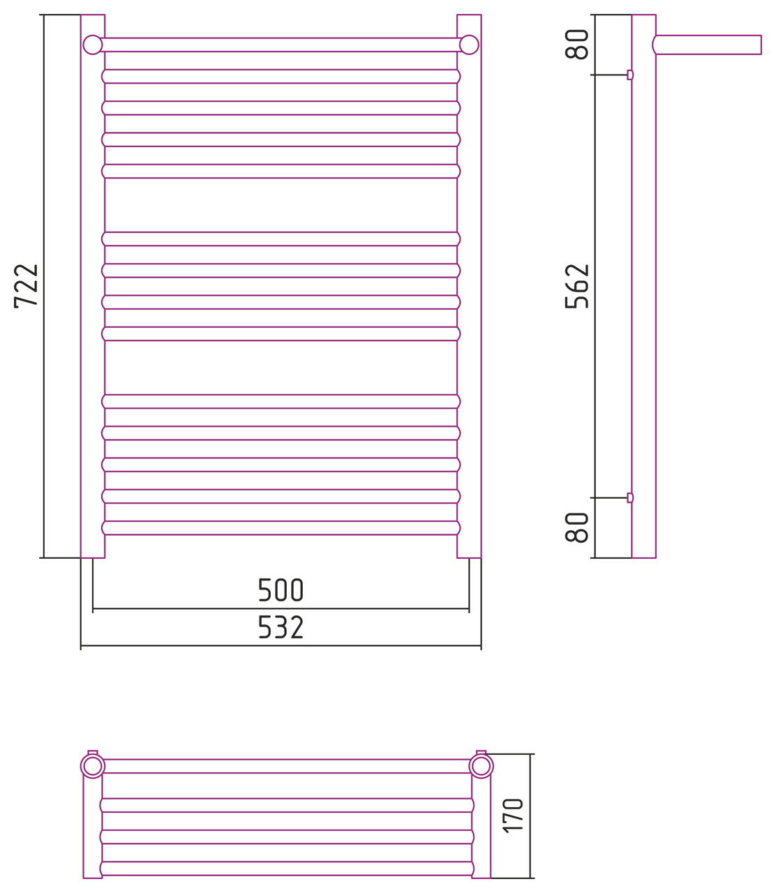 Полотенцесушитель комбинированный Сунержа Богема-ПРОФИ с 1 полкой 800x500. 00-5103-8050